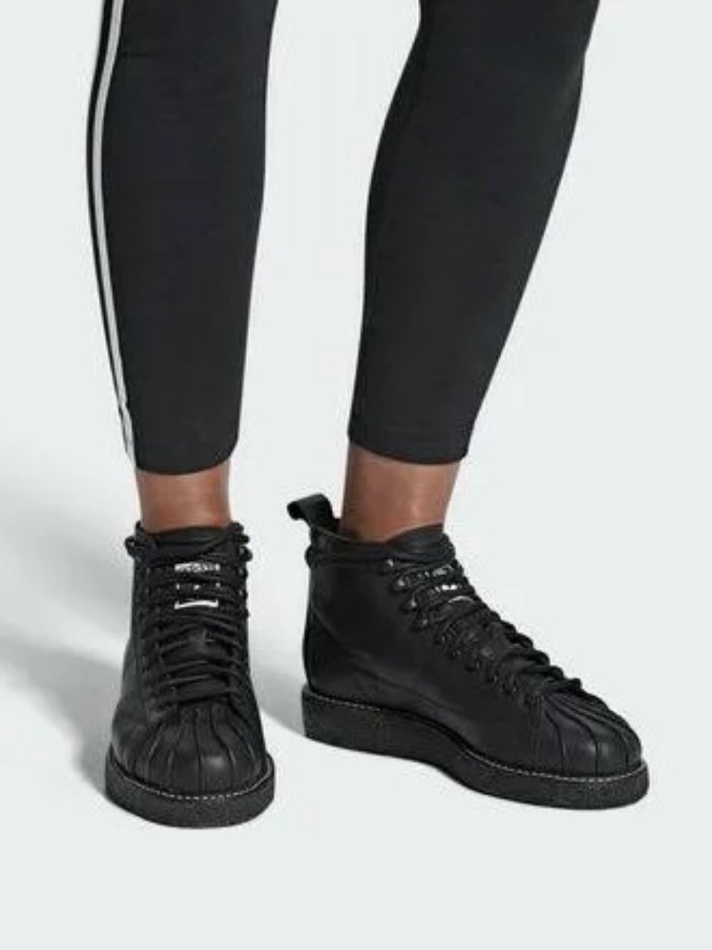 Adidas Superstar Boots Luxe Core Black Leather Lace Up AQ1250 Womens Size 8